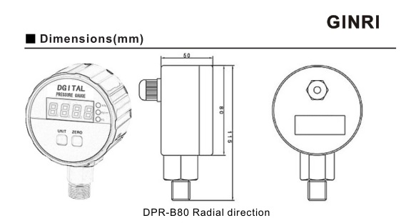 Digital Water Pressure Gauge  , Gas Pressure Gauge Radial Direction DPR-B80