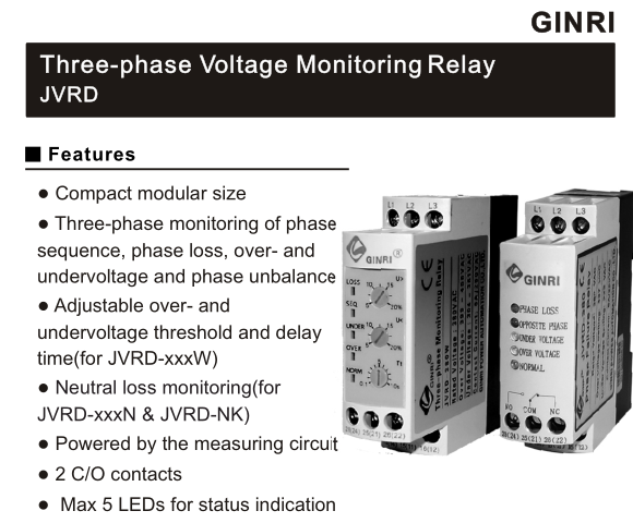 3 Phase Unbalance Time Delay Undervoltage Relay Compact Modular Size
